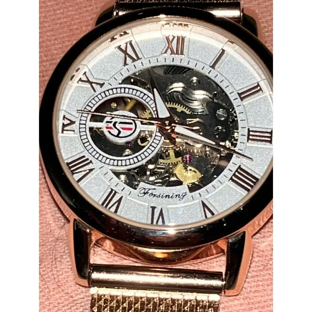 Forsining Women's Rose Gold Automatic Mechanical Skeleton Transparent Watch